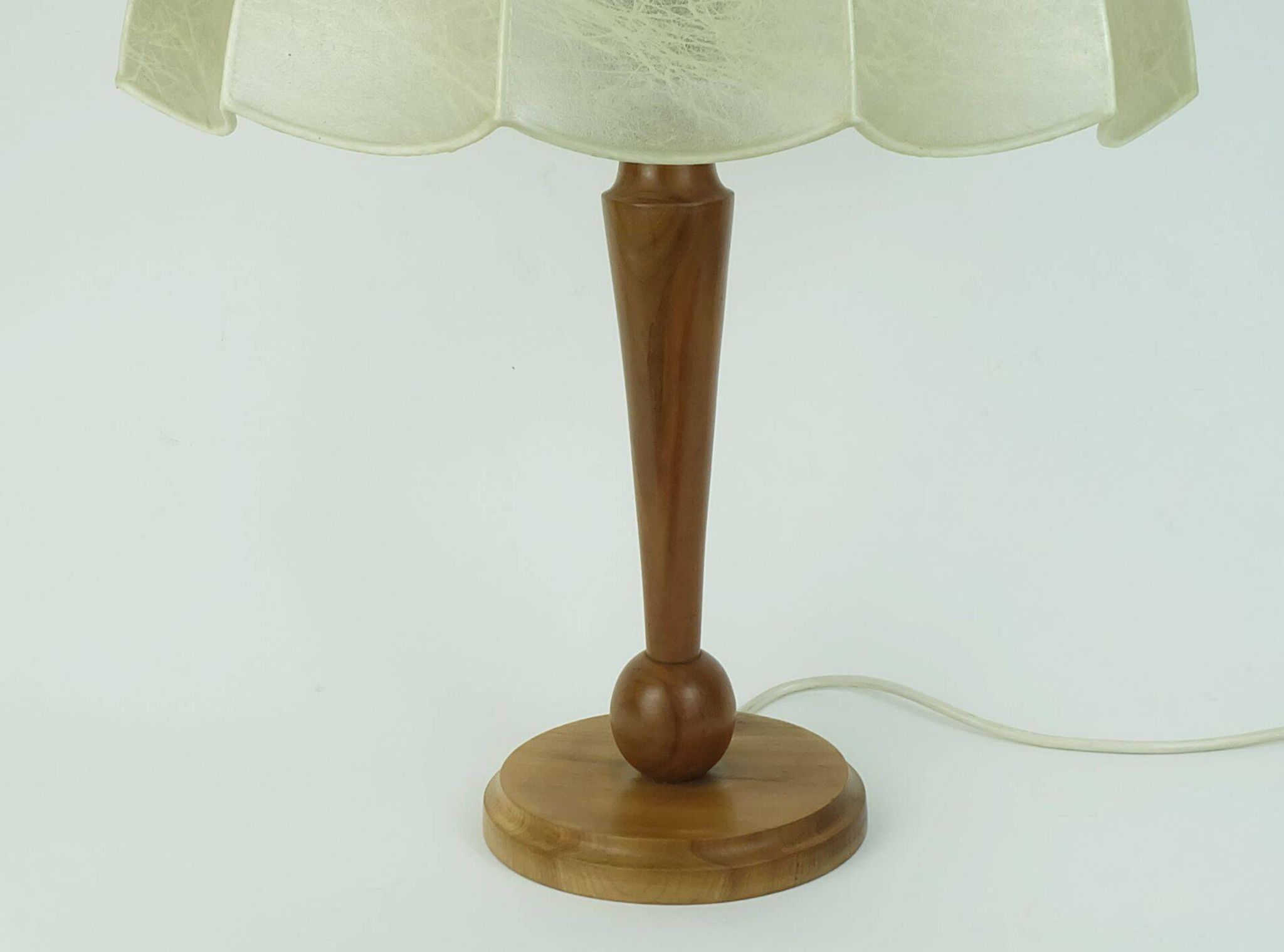 rare large mid century modern cocoon TABLE LAMP cherrywood base 1970s