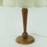 rare large mid century modern cocoon TABLE LAMP cherrywood base 1970s