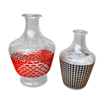 Lot de 2 carafe sérigraphie années 50