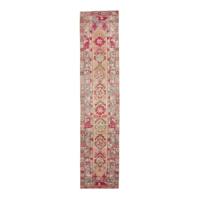 1970s Turkish Hand-Knotted Wool Cotton Pink Runner 78x367