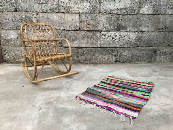 Rocking chair enfant en rotin bambou 1960