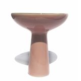 Brown/pink enamelled stoneware dessert dish on stand