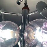 Lustre Mazzega 3 Feux Globes Murano Mauves Space Âge 70’s Chrome