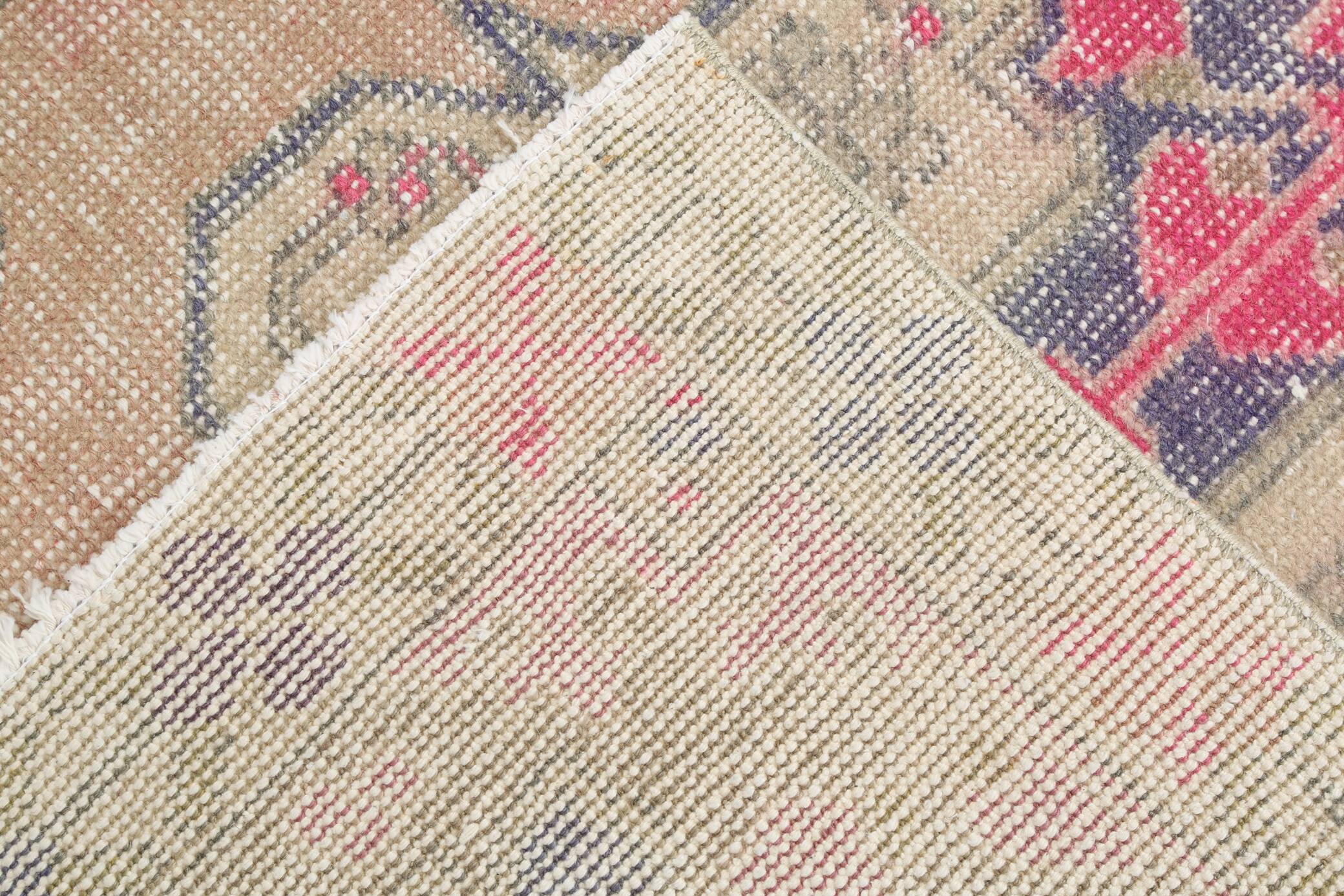 Turkish Cream Pink Oriental Vintage Rug, 121x208Cm