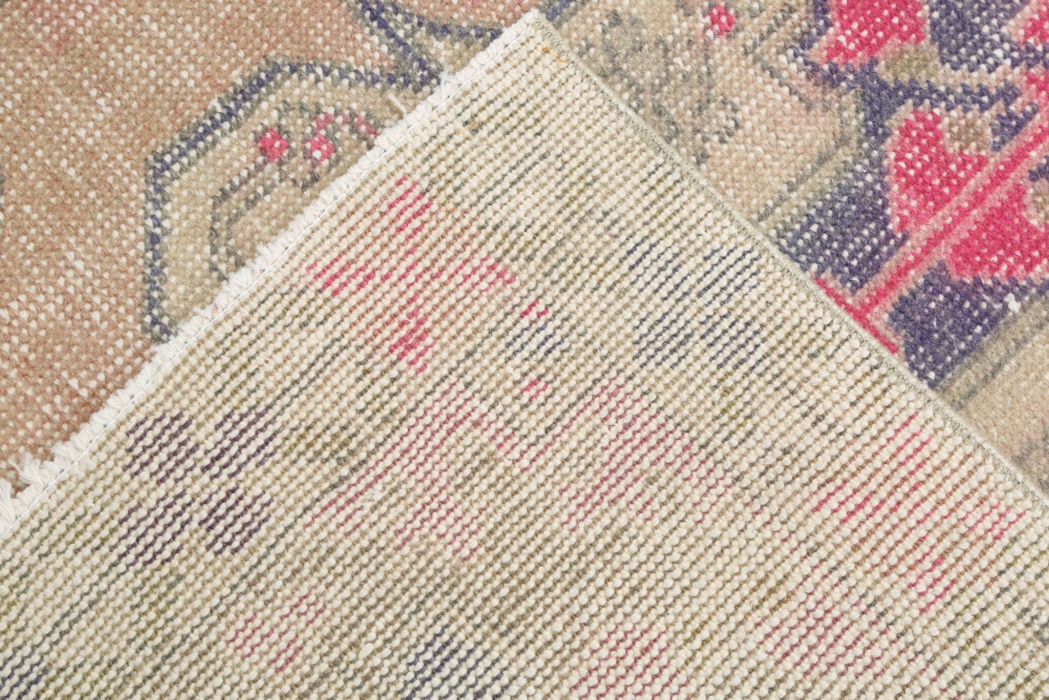 Turkish Cream Pink Oriental Vintage Rug, 121x208Cm
