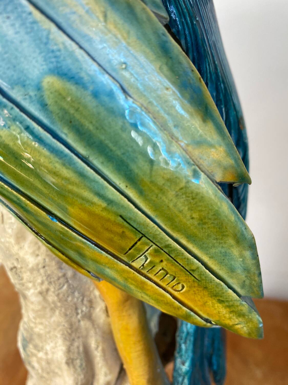 Large ceramic wading bird signed Thimo