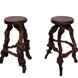 French, Set Of 2 Twisted Grape-vine Roots Bar Stools 1960s