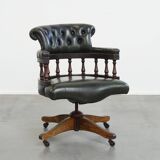 Dark Green Cowhide Leather Swivel and Tilt Chesterfield Office Chair