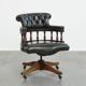 Dark Green Cowhide Leather Swivel and Tilt Chesterfield Office Chair