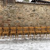 Set of 9 vintage bistro chairs in beech wood – bentwood, patterned seat