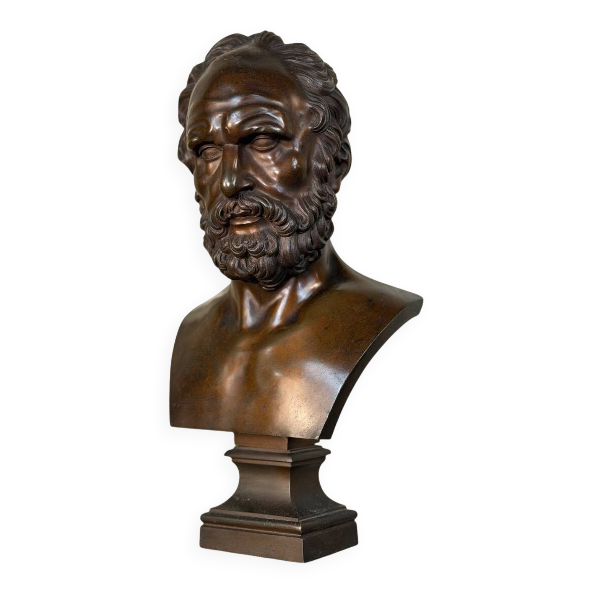 Bronze bust representing a philosopher after the Antique, 19th century, foundry Luppens.