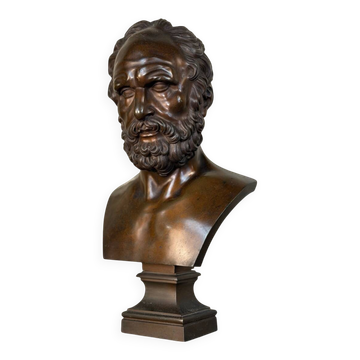 Bronze bust representing a philosopher after the Antique, 19th century, foundry Luppens.