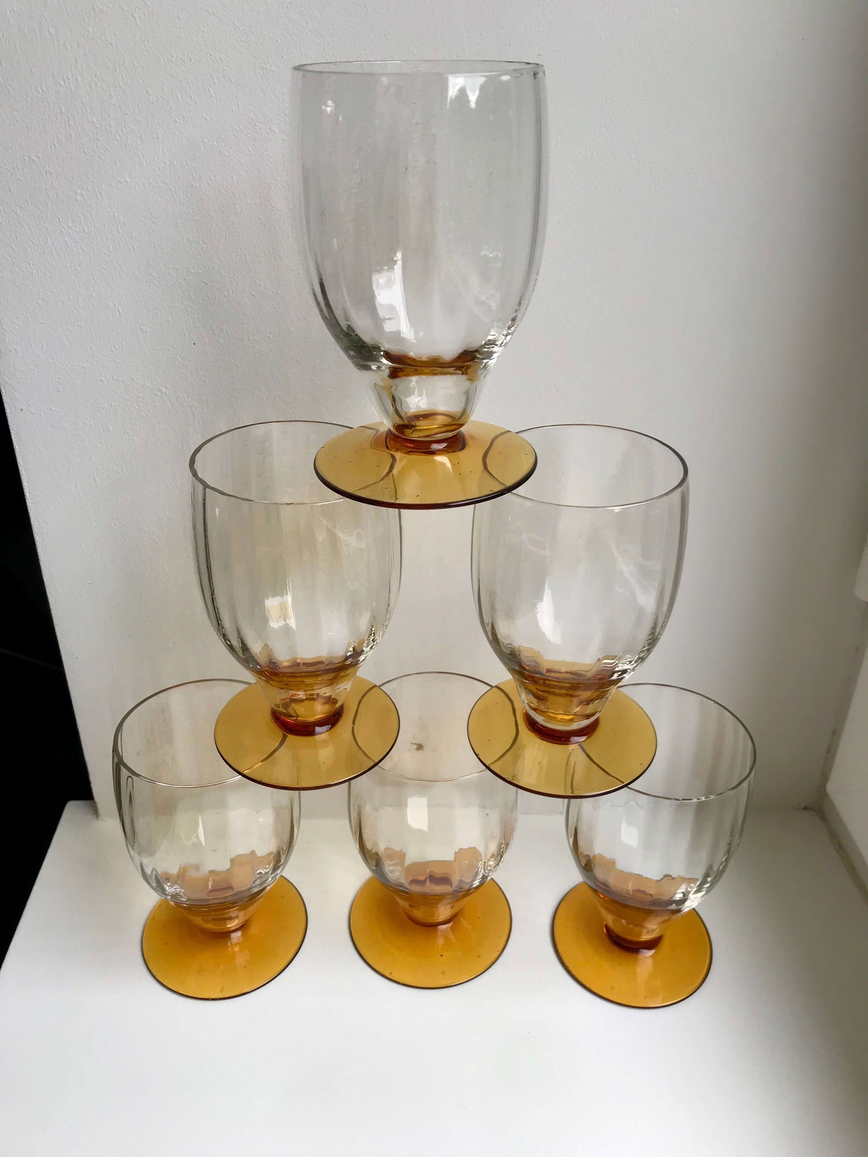 Lot de 6 verres à pieds ambré art déco années 30