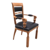 Neo Basque style armchair by Benjamin GOMEZ in solid oak and leather, 1940