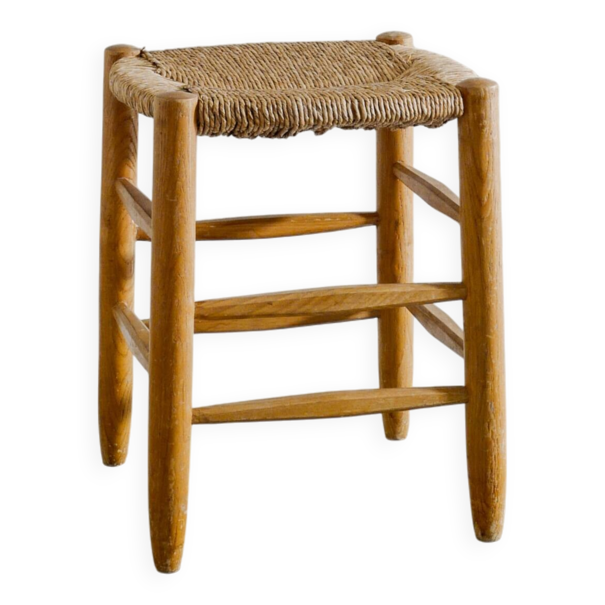 French Mid Century "N17" Wooden Rattan Straw by Charlotte Perriand, 1950s