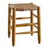 French Mid Century "N17" Wooden Rattan Straw by Charlotte Perriand, 1950s