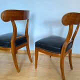 Set of Biedermeier Shovel Chairs in Walnut & Black Leather, Austria, 1820s