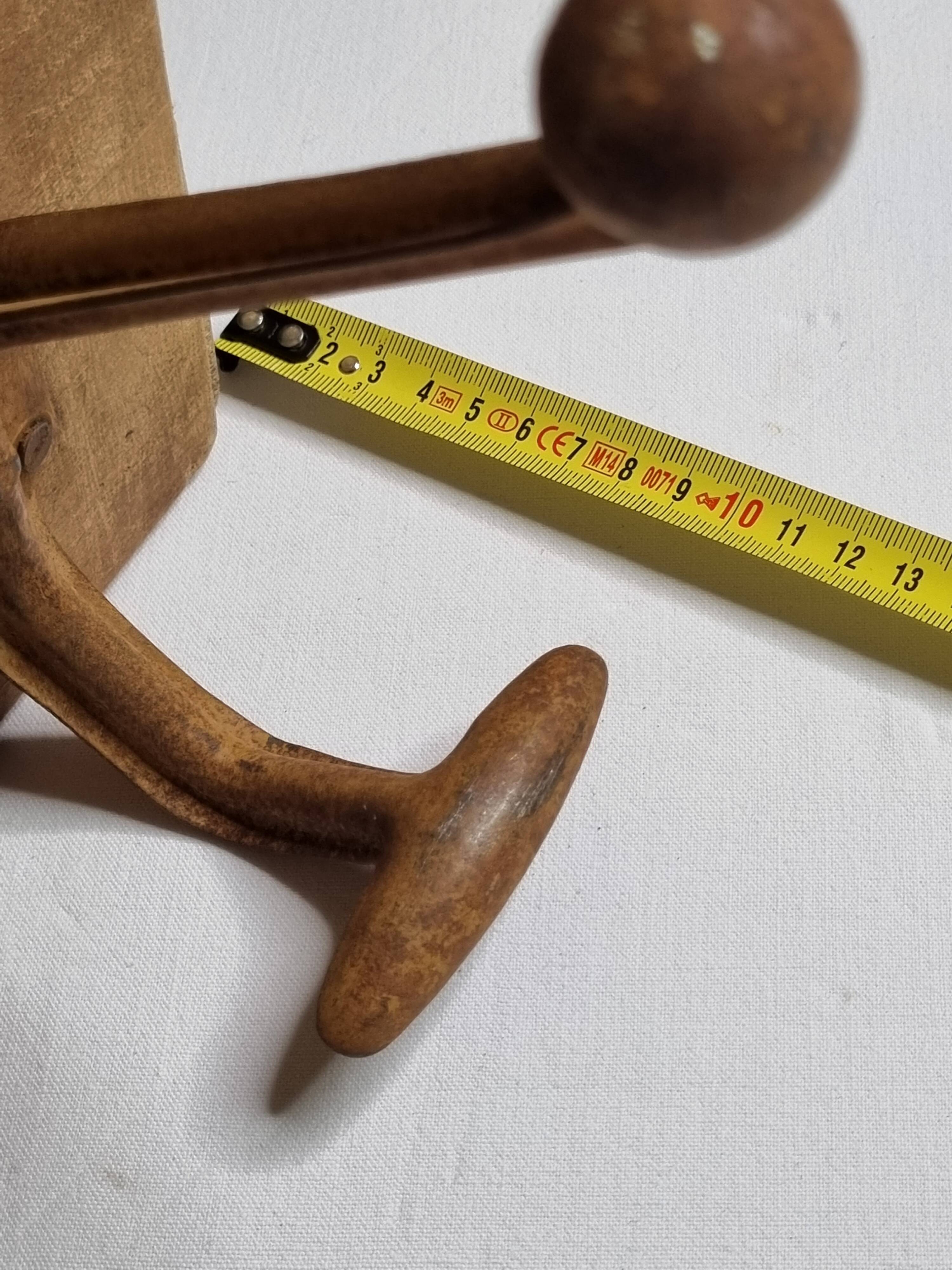 School wall coat rack, old, 5 hooks, 81 cm