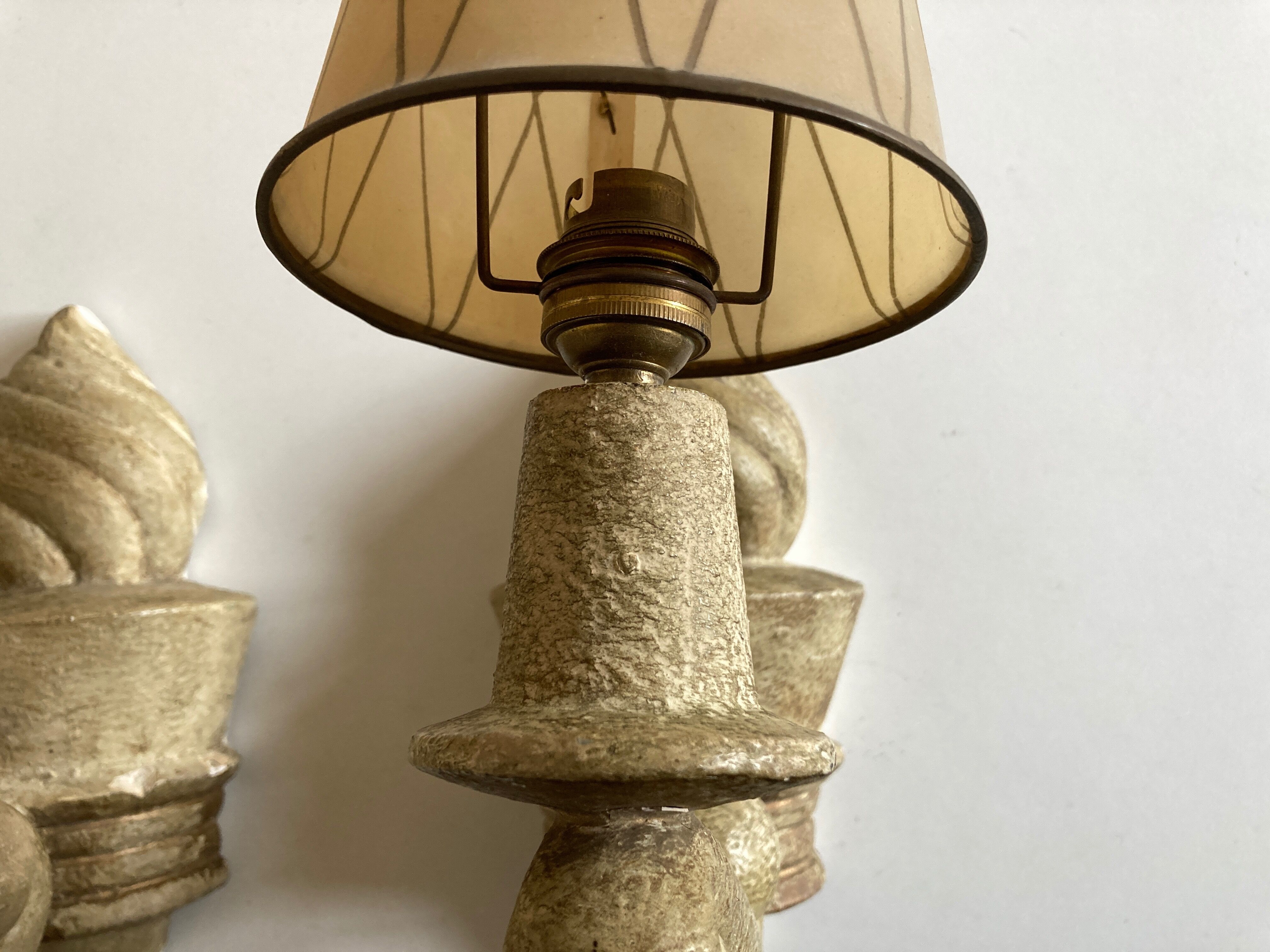 Pair of Arlus torchlight wall light in art deco plaster 1950