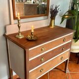 Commode ancienne française en merisier avec miroir – restaurée et peinte