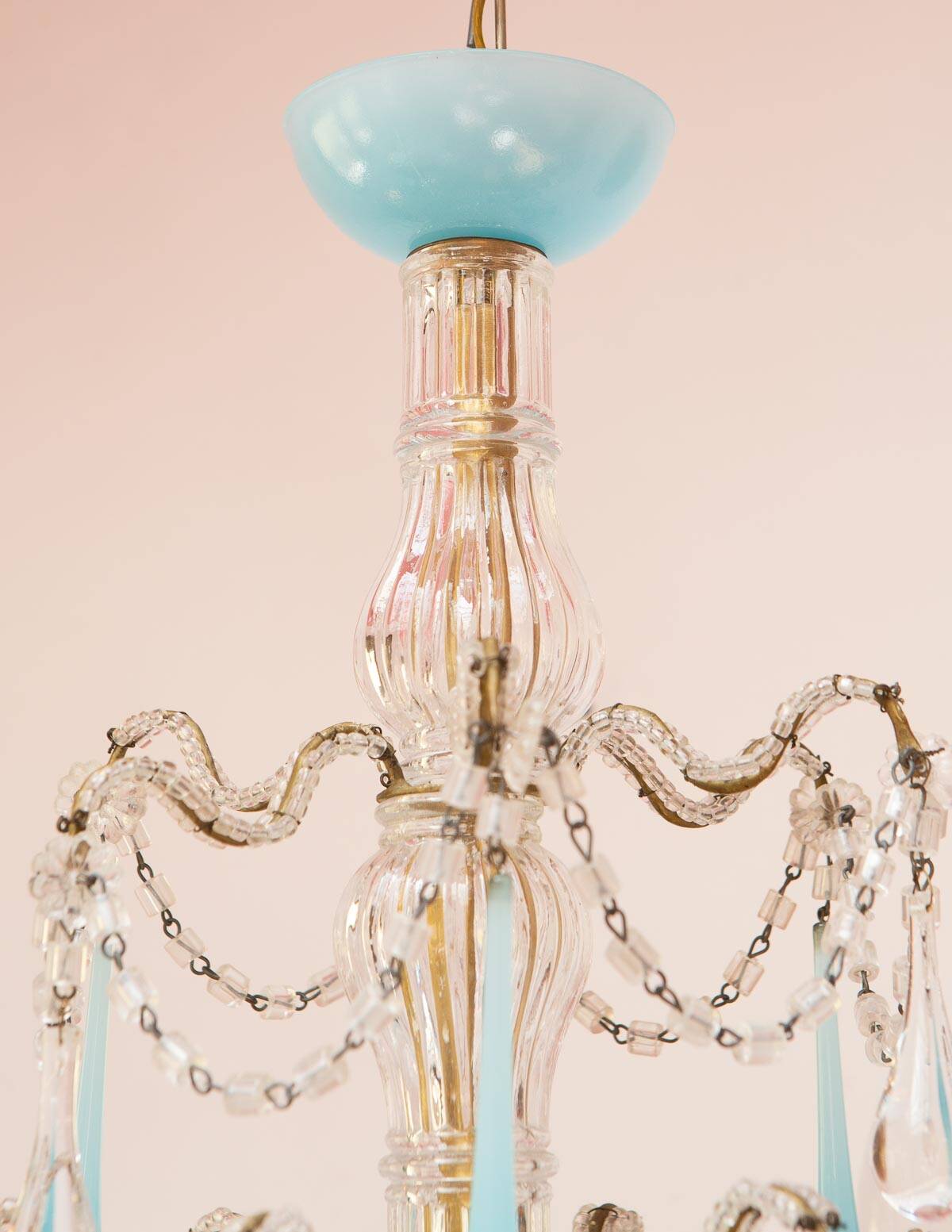 Italian chandelier with 6 arms in blue opaline glass (55 cm)