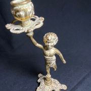 Pair of candlestick buds cherub angel brass
