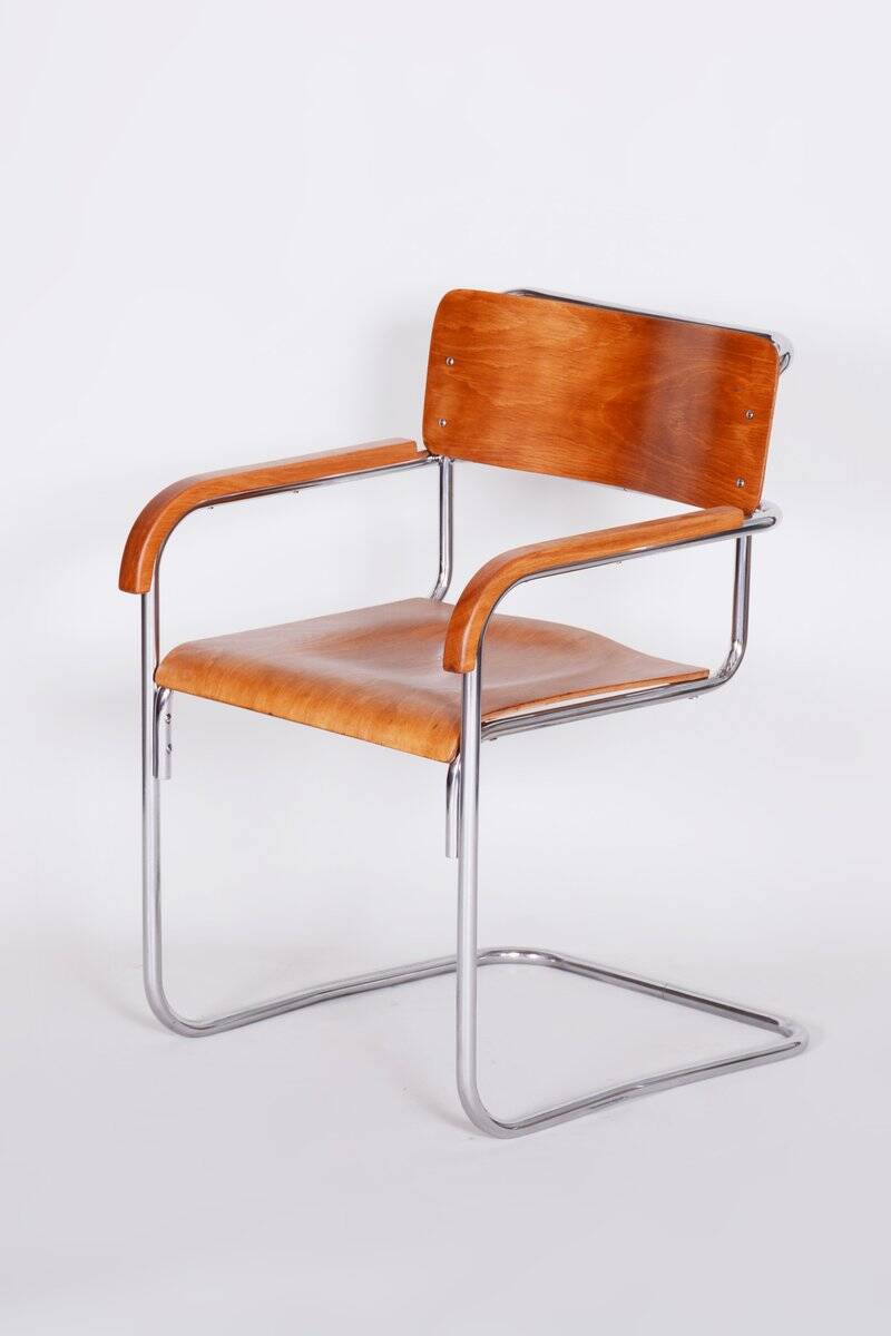 Bauhaus Armchair in Chrome & Beech attributed to Mücke-Melder, 1930s