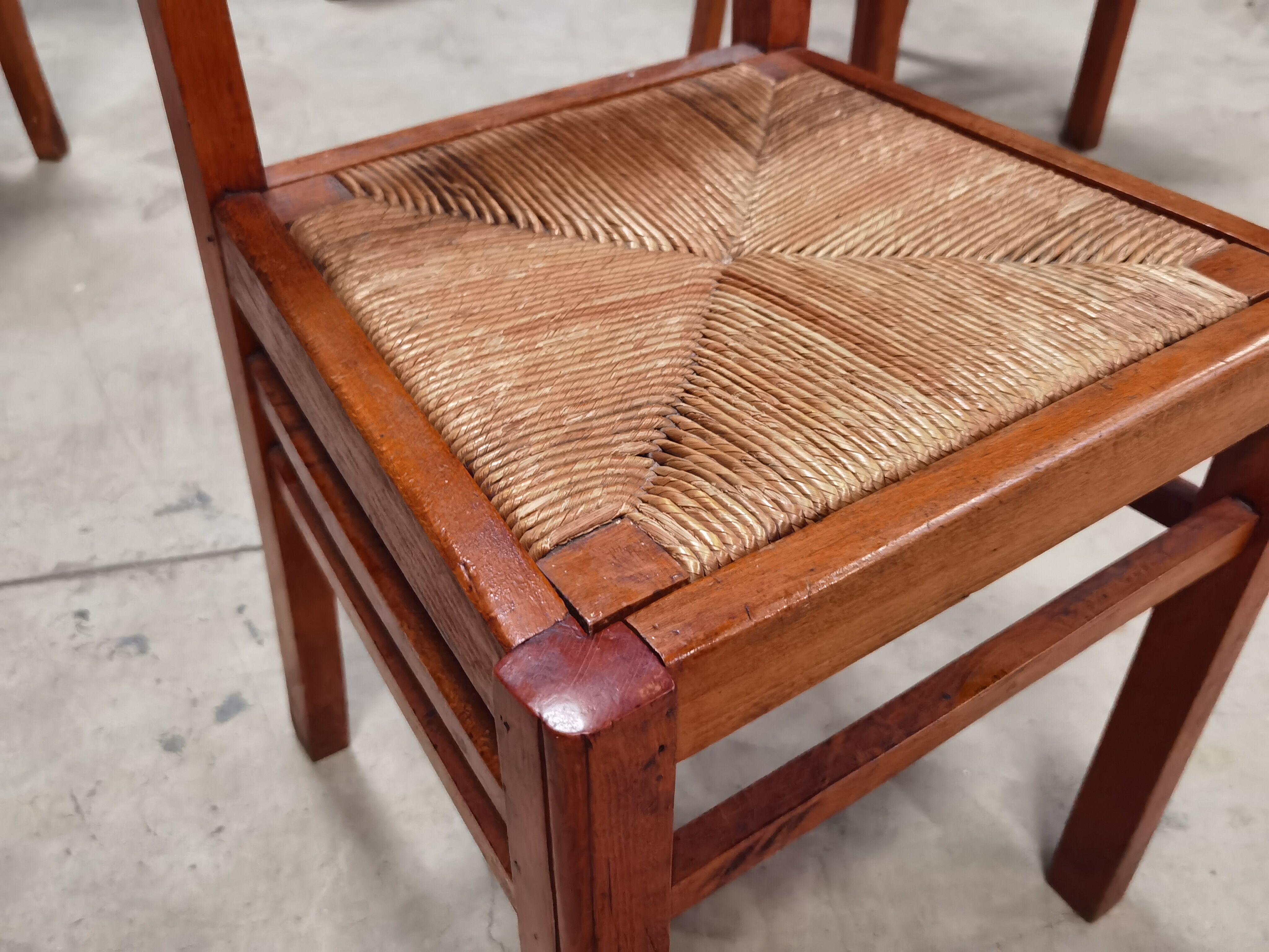 Set of 6 straw wood chairs 1950
