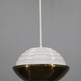 1950s Czechoslovak brass pendant with opaline glass diffuser