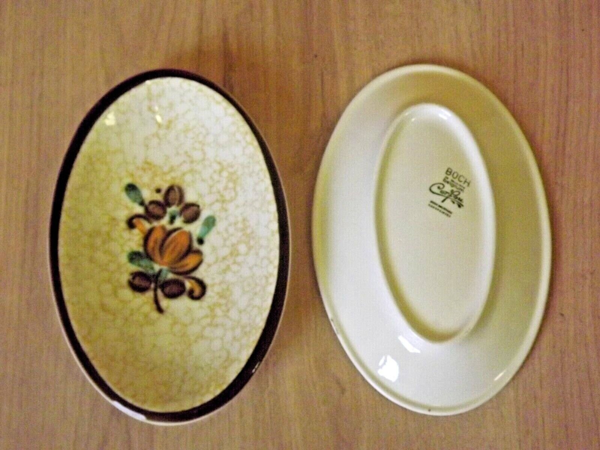 Vintage Boch La Louvière Corfou Collection Paire De Petites Assiettes De Service Ovales