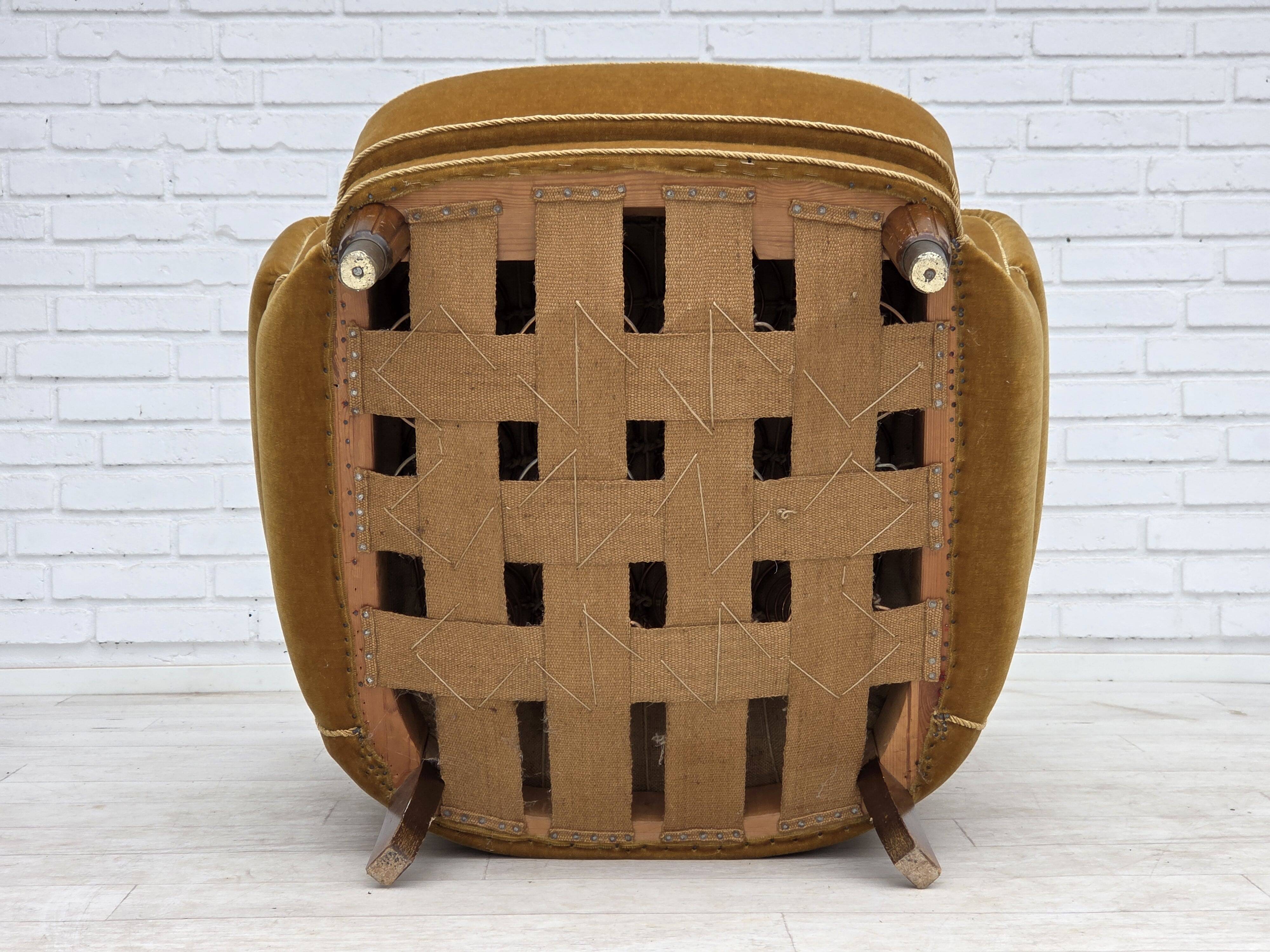 1960s, Danish relax chair, original honey yellow furniture velour.