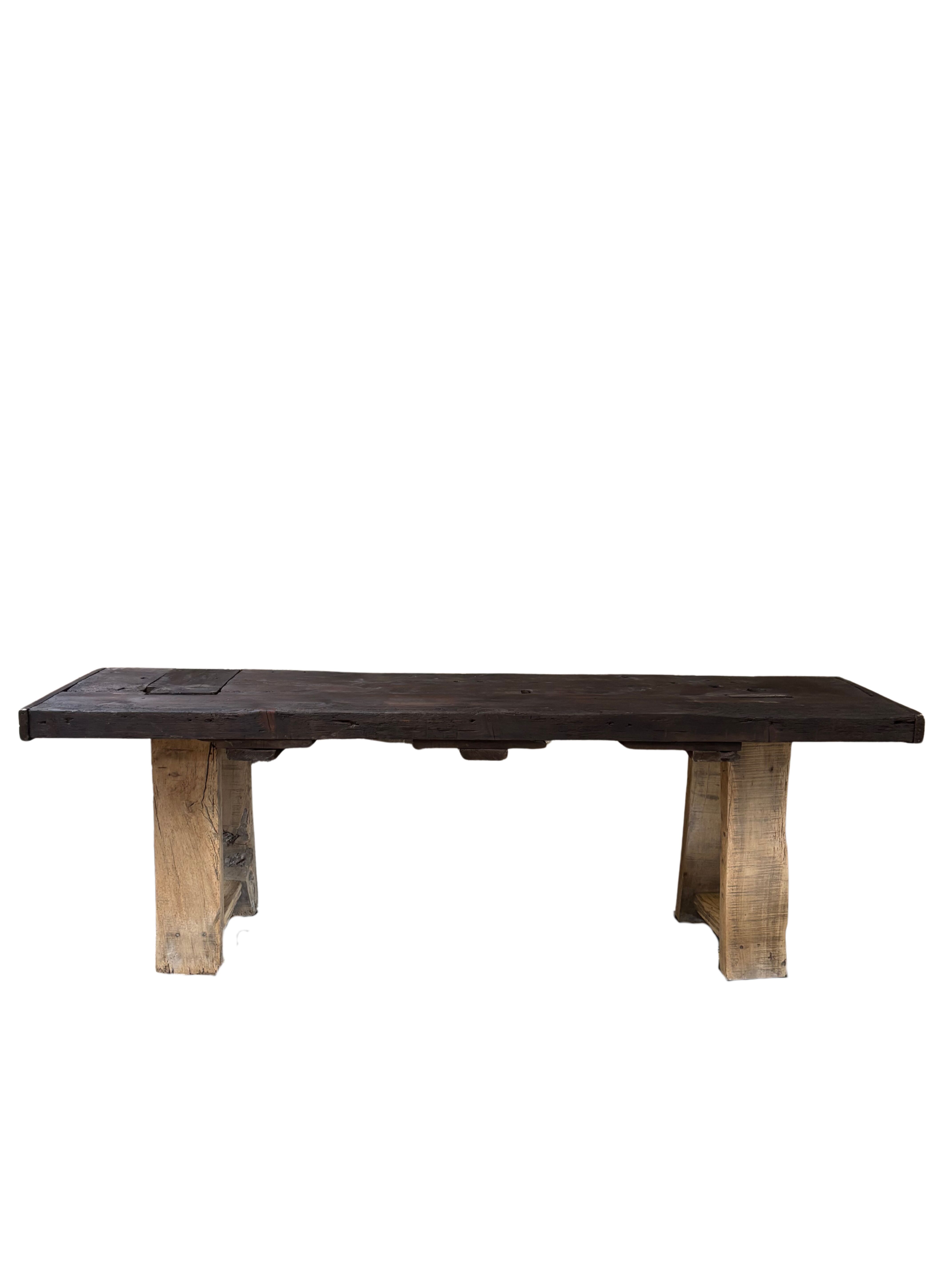 Restored antique solid oak workbench — XXL Console