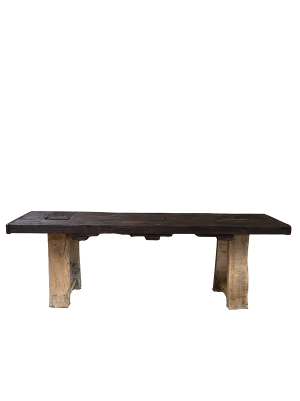 Ancien établi en chêne massif restauré — Console XXL