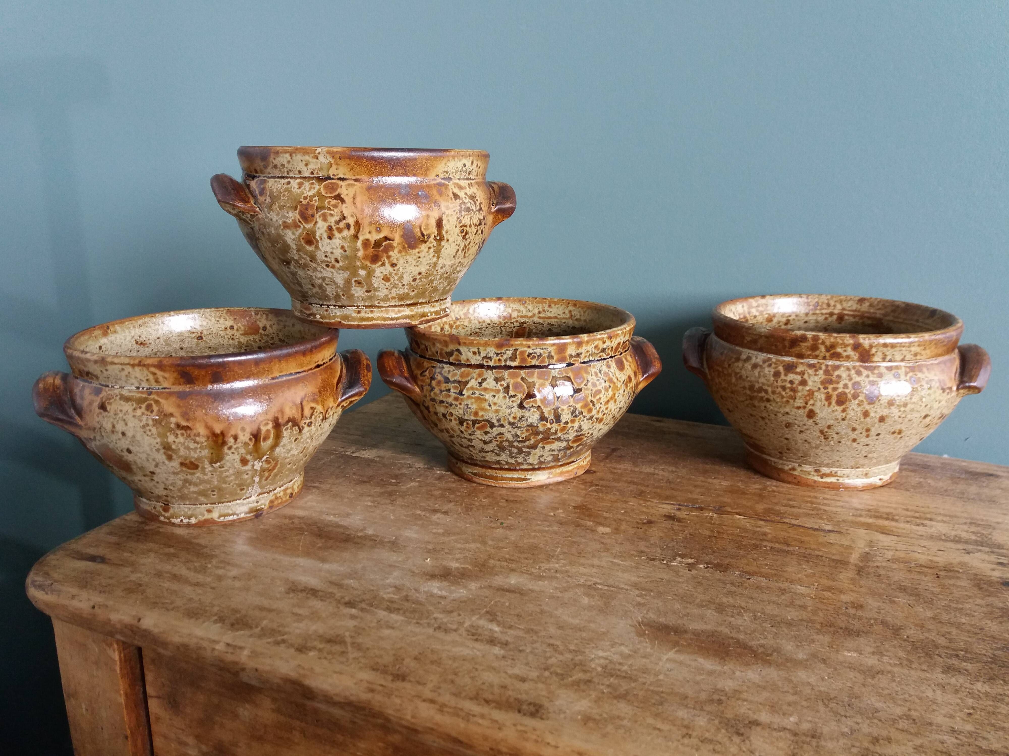 Soup bowls in Puisaye pyrite stoneware by Jean-Pierre Prud'homme