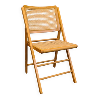 Folding wooden and cane chair
