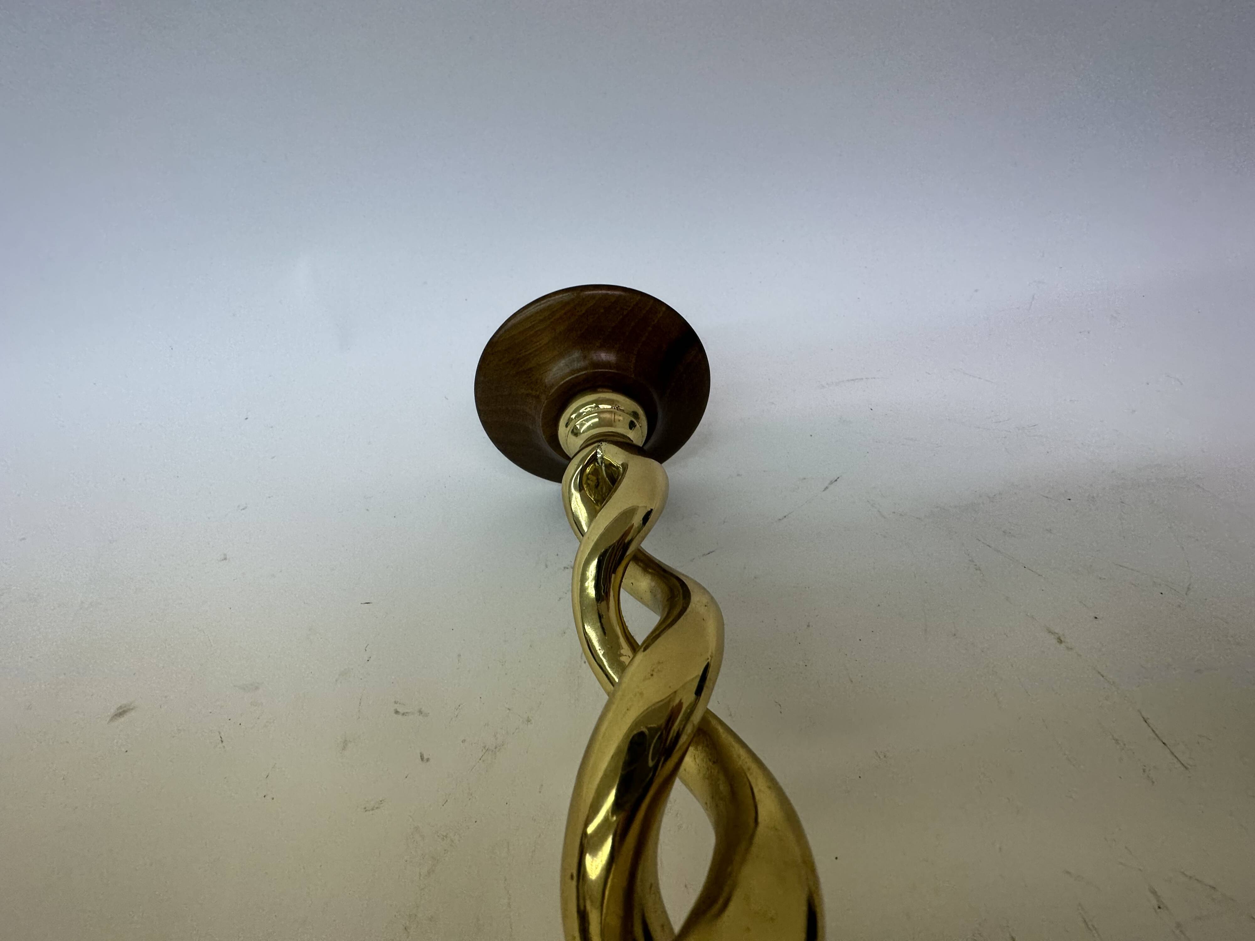 Large antique brass candle stick with wooden details , 1930’s