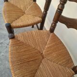 Set of 6 high-backed straw-seated chairs in solid oak from the early 1900s.