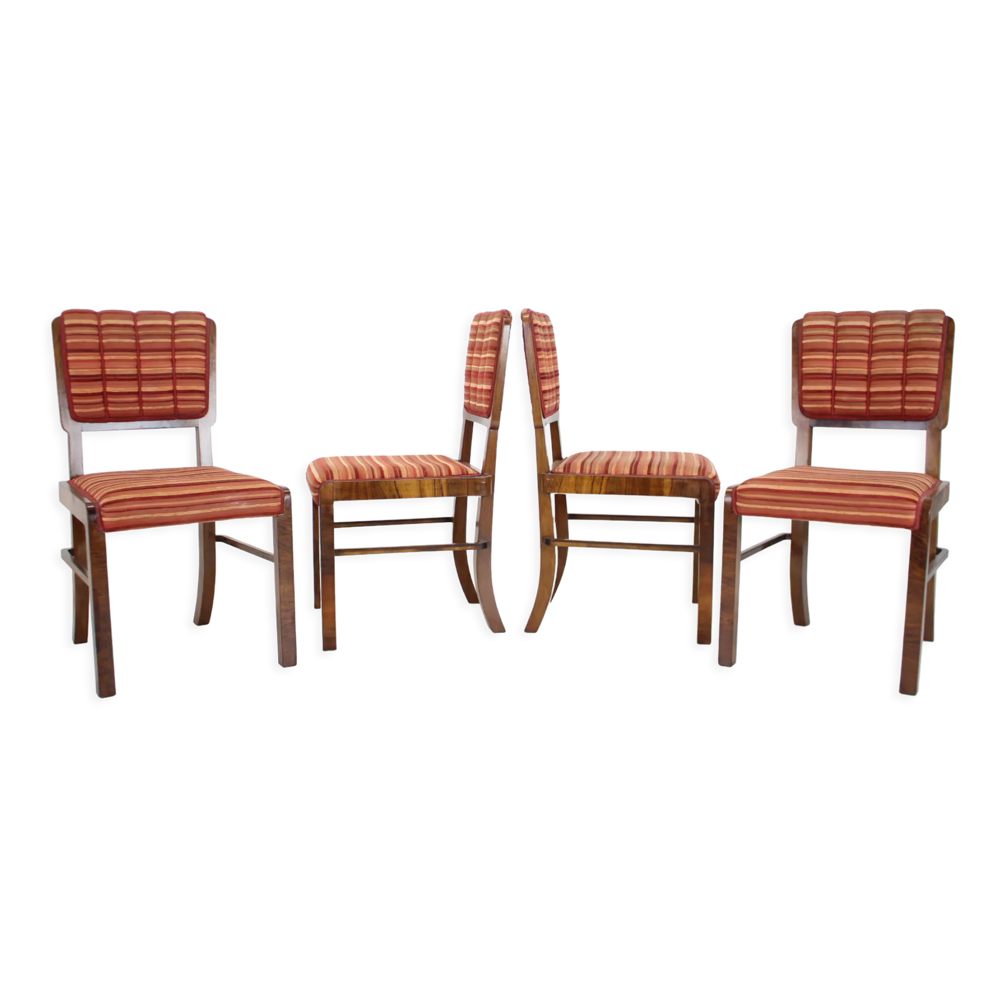 Ensemble des années 1930 de 4 chaises de salle à manger Art Déco, Tchécoslovaquie