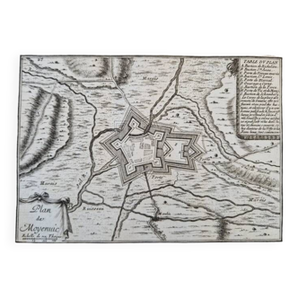 17th century copper engraving "Plan of Moyenvic" By Sébastien de Pontault de Beaulieu