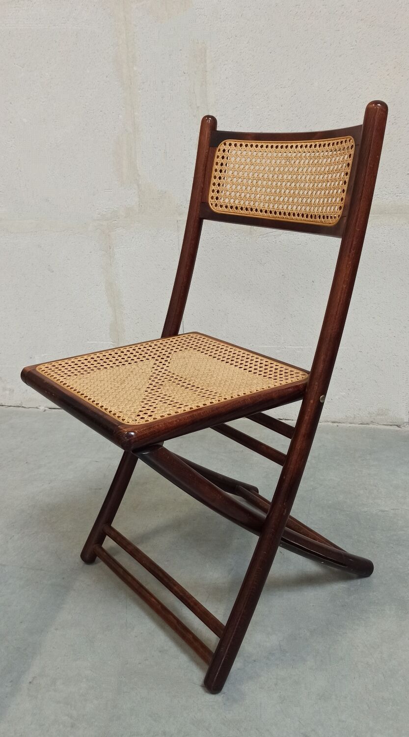 Folding chairs in wood and cane, 80's