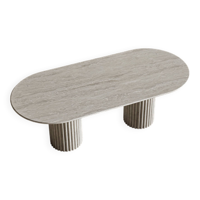 Table à manger ovale en travertin - Pieds cannelés