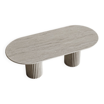 Oval Travertine Dining Table - Fluted Legs