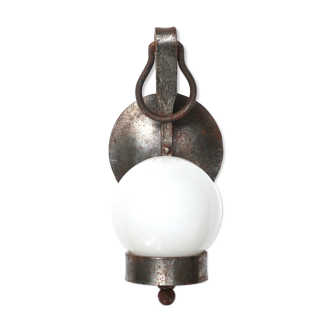 Cast iron wall lamp, white globe, 50s