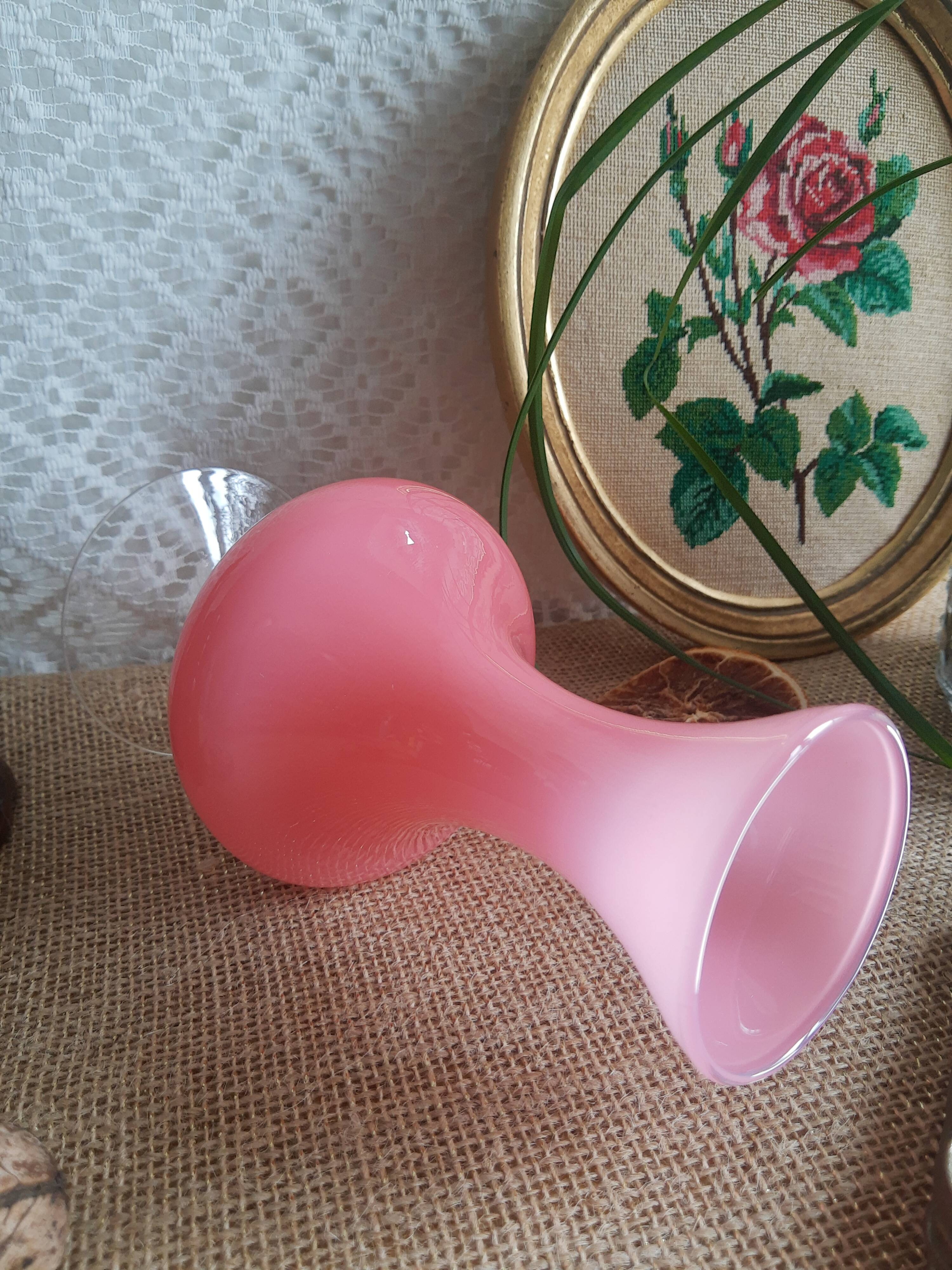 Pink opaline soliflore vase and vintage transparent foot