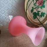 Pink opaline soliflore vase and vintage transparent foot