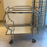 Chromed metal and mirror serving trolley