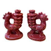 Share pair of rooster candlesticks pierre toulhoat quimper earthenware year