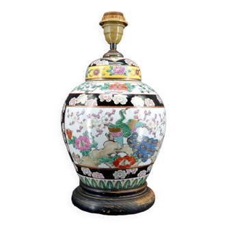 Chinese porcelain lamp decorated with flowers and peacocks, China, Early 20th century