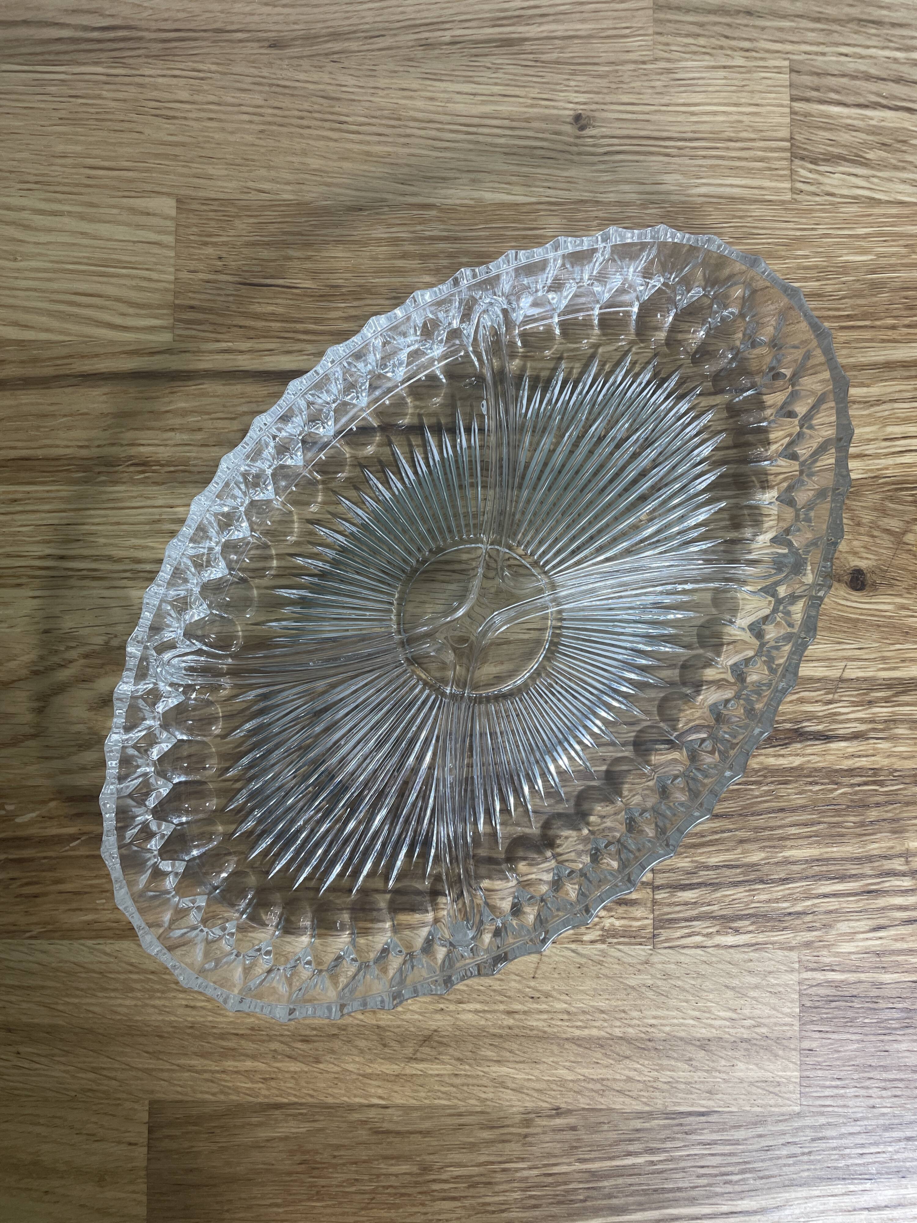 Vintage crystal appetizer tray with geometric pattern