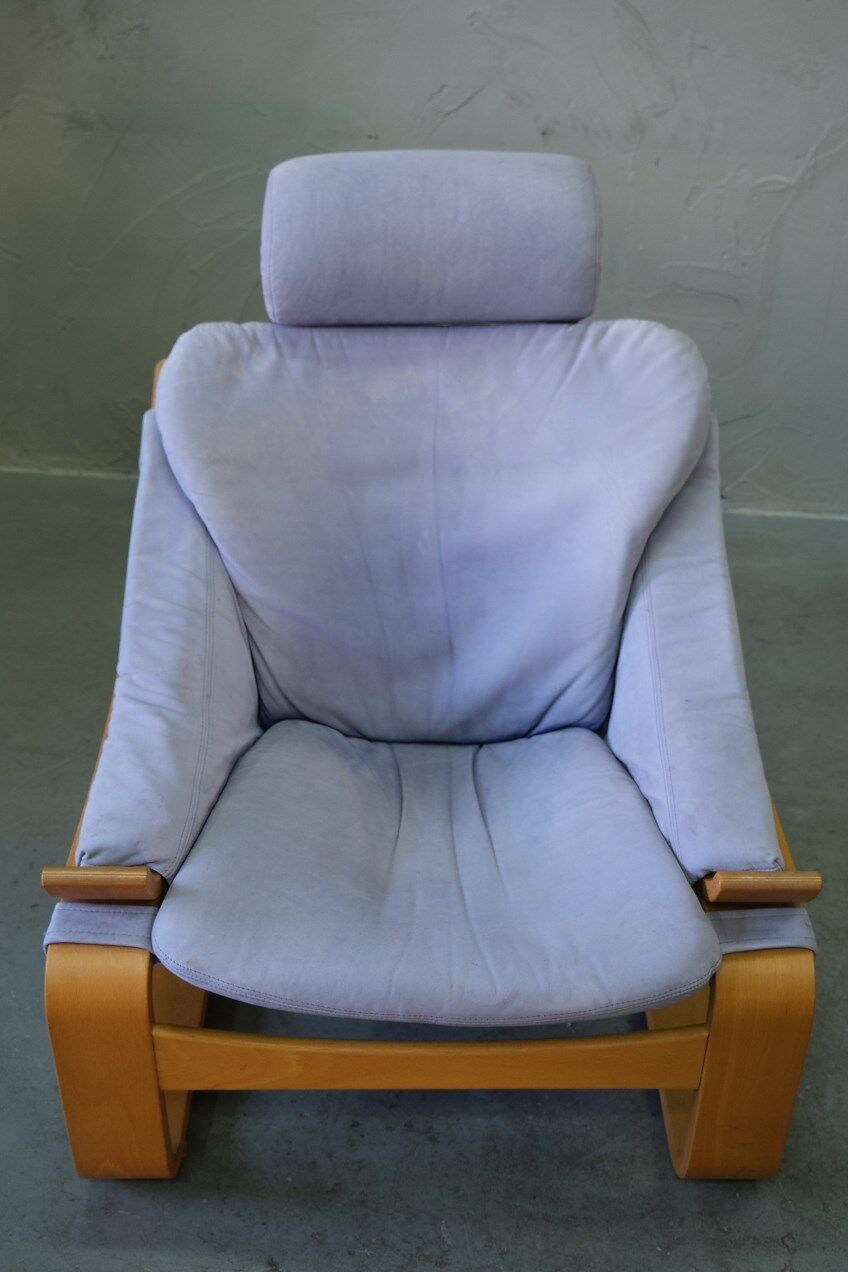 Swedish Leather Lounge Chair with Footrest by Ake Fribytter for Nelo Kroken, 1970s